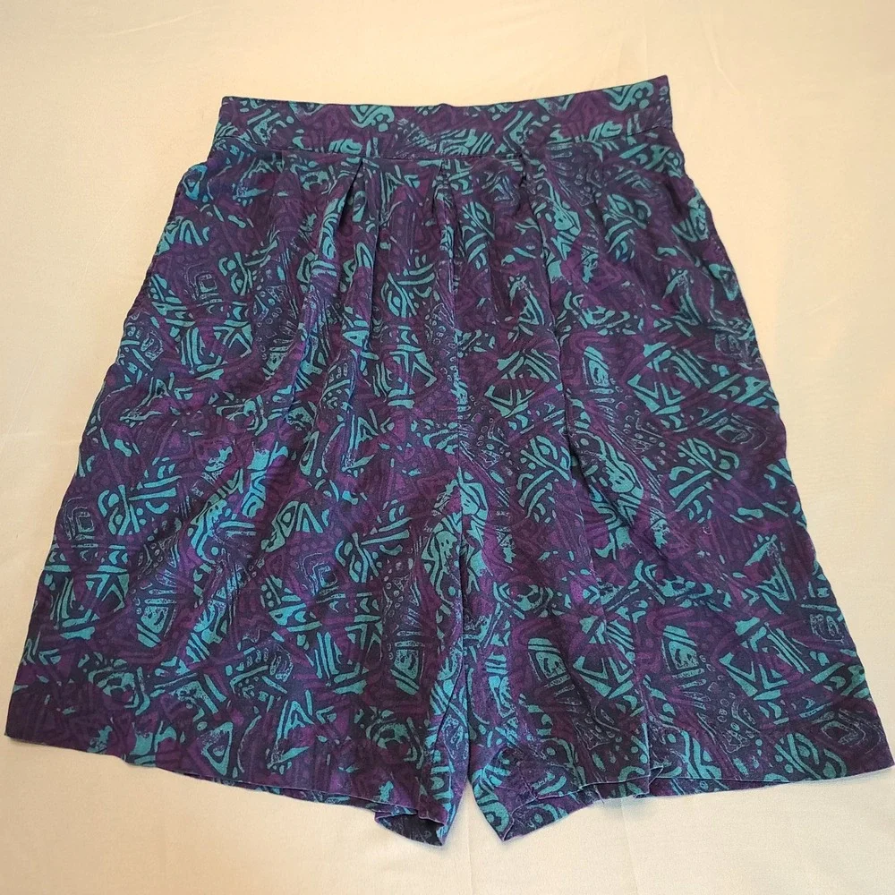 Maggie Lawrence Sport Shorts Womens Medium Purple Teal Geometric Tribal‎ Vintage